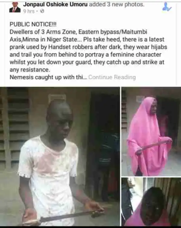 NEMESIS! Man Who Wears Hijab To Rob People Caught In Minna (Photos)